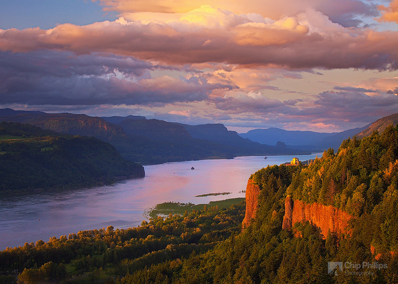Columbia River Gorge at Sunset-L